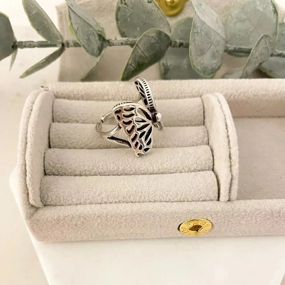 925 Sterling Silver Butterfly Ring Wings Ring Minimalist Geometric Ring Band - Picture 5 of 10